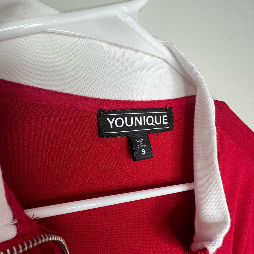 YOUNIQUE - small - red, white, black track jacket. Zip front. - Picture 3 of 5